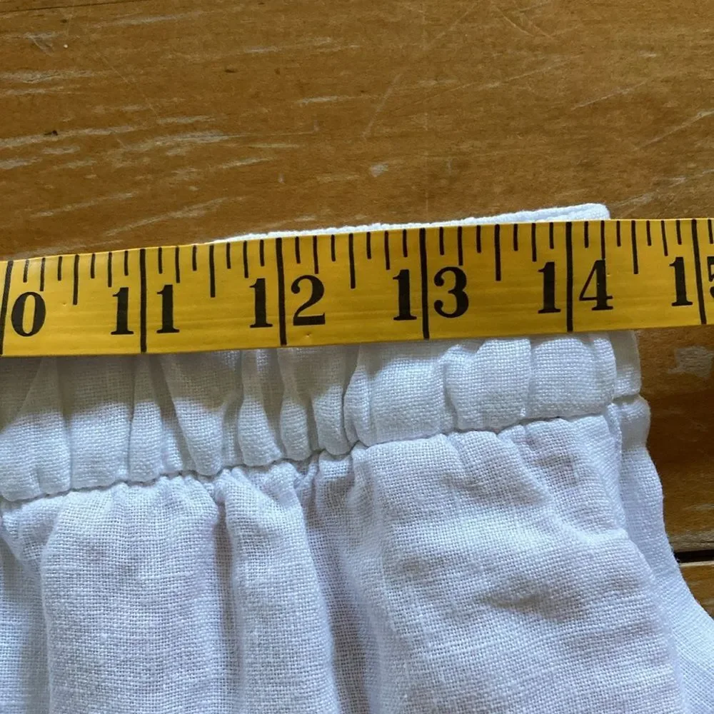 ZARA 100% Linen White Tapered Pull On White Pants With Pockets Size M